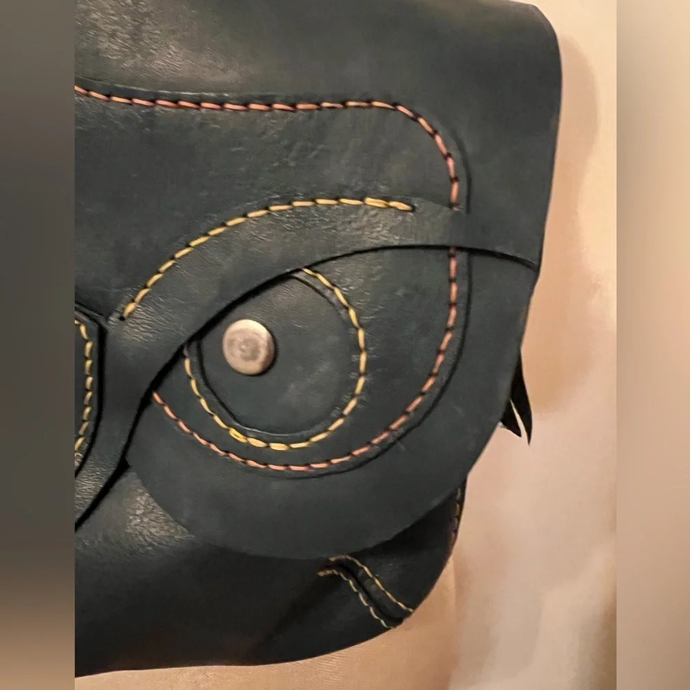 Owl Design Blue Leather messenger Bag